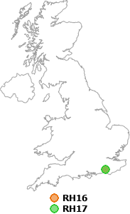 map showing distance between RH16 and RH17