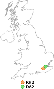 map showing distance between RH2 and DA2