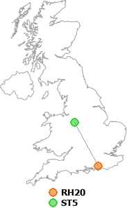 map showing distance between RH20 and ST5