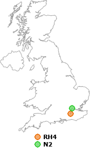 map showing distance between RH4 and N2