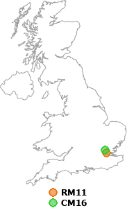 map showing distance between RM11 and CM16