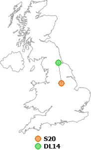 map showing distance between S20 and DL14