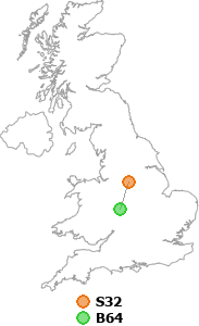 map showing distance between S32 and B64