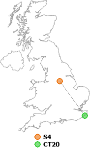 map showing distance between S4 and CT20