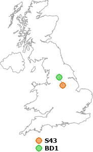 map showing distance between S43 and BD1