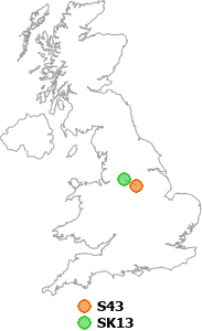 map showing distance between S43 and SK13