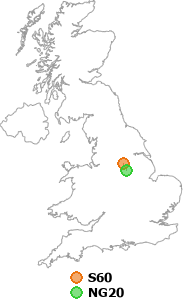 map showing distance between S60 and NG20
