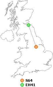 map showing distance between S64 and EH41