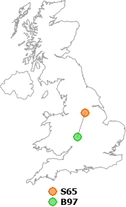 map showing distance between S65 and B97