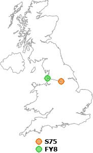 map showing distance between S75 and FY8