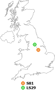 map showing distance between S81 and LS29