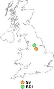 map showing distance between S9 and BD1
