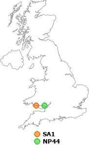 map showing distance between SA1 and NP44