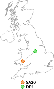map showing distance between SA20 and DE4
