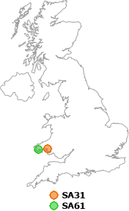 map showing distance between SA31 and SA61