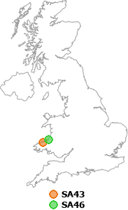 map showing distance between SA43 and SA46