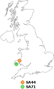 map showing distance between SA44 and SA71