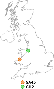 map showing distance between SA45 and CH2