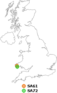 map showing distance between SA61 and SA72