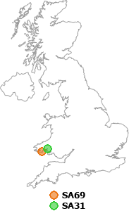 map showing distance between SA69 and SA31