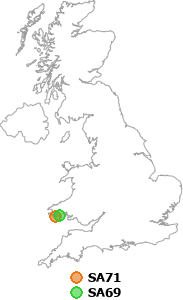 map showing distance between SA71 and SA69