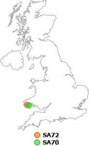 map showing distance between SA72 and SA70