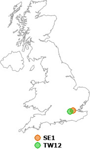 map showing distance between SE1 and TW12