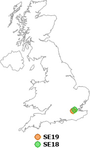 map showing distance between SE19 and SE18