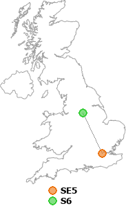 map showing distance between SE5 and S6