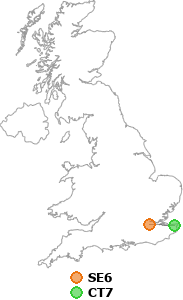 map showing distance between SE6 and CT7