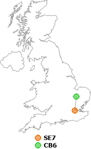 map showing distance between SE7 and CB6