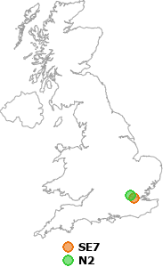 map showing distance between SE7 and N2