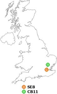 map showing distance between SE8 and CB11