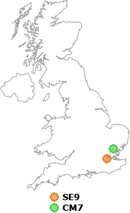 map showing distance between SE9 and CM7