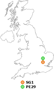 map showing distance between SG1 and PE29