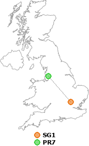 map showing distance between SG1 and PR7