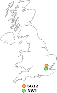 map showing distance between SG12 and NW1