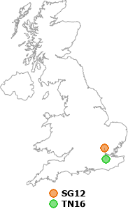 map showing distance between SG12 and TN16