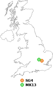 map showing distance between SG4 and MK13