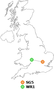map showing distance between SG5 and WR1