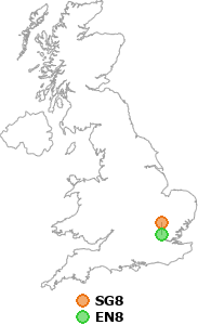 map showing distance between SG8 and EN8
