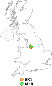 map showing distance between SK1 and M40