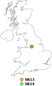 map showing distance between SK13 and SK14