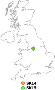 map showing distance between SK14 and SK15