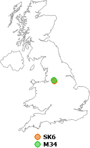 map showing distance between SK6 and M34