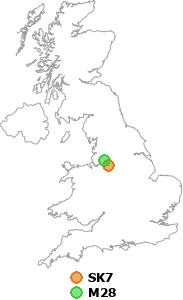 map showing distance between SK7 and M28