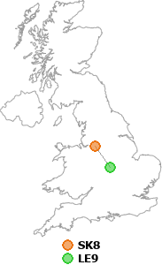 map showing distance between SK8 and LE9