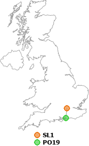map showing distance between SL1 and PO19