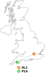 map showing distance between SL2 and PL6