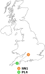 map showing distance between SN1 and PL4